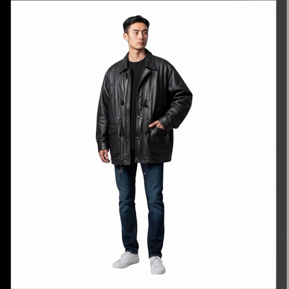 Vintage HI-TOP Black Leather Toggle Field Jacket Paisley Lined Men’s Medium